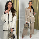 Strick-Cardigan-Set mit weitem Bein und Streifendetails