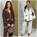 Strick-Cardigan-Set mit weitem Bein und Streifendetails