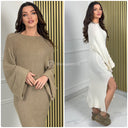 Knitwear PBT Maxi Dress One Split Folded Sleeve Detail