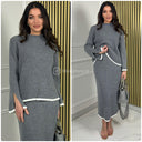 Knitwear Ribbed Skirt Set Sleeve Splits Line Detail