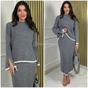Knitwear Ribbed Skirt Set Sleeve Splits Line Detail