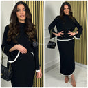 Knitwear Ribbed Skirt Set Sleeve Splits Line Detail