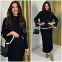Knitwear Ribbed Skirt Set Sleeve Splits Line Detail