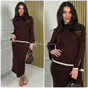 Knitwear Ribbed Skirt Set Sleeve Splits Line Detail
