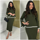 Knitwear Ribbed Skirt Set Sleeve Splits Line Detail