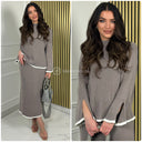 Knitwear Ribbed Skirt Set Sleeve Splits Line Detail