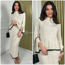 Knitwear Ribbed Skirt Set Sleeve Splits Line Detail