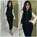 Long Sleeve Knit MultiColor Golden Button Dress