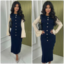 Long Sleeve Knit MultiColor Golden Button Dress