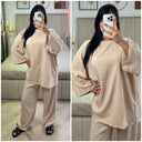Long Sleeves Stripe Material Basic Wide Leg Set