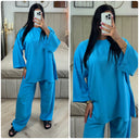 Long Sleeves Stripe Material Basic Wide Leg Set