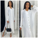 Maxi Pleated Blouse Dress Split Golden Buttons