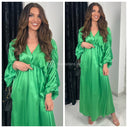 Satin Oversized V Neck Ruffe Sleeves Detail