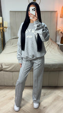 New York Sweater Ruffle Sleeve + Mid Stripe Pants Set