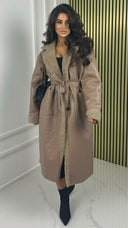 Faux Fur Leatherlook Tie Belt Jacket 