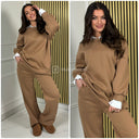 Oversized Blouse Detail Jogging Material Wide Leg Set