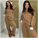 Oversized Blouse Detail Jogging Material Wide Leg Set