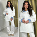 Oversized Blouse Detail Jogging Material Wide Leg Set