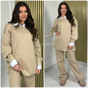 Oversized Blouse Detail Jogging Material Wide Leg Set