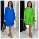 Oversized Gold Buttons Ribbed Dress
