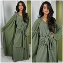 Oversized Kimono+ Dress +  Tie Belt Knot Waist Skirt Set