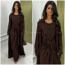 Oversized Kimono+ Dress +  Tie Belt Knot Waist Skirt Set