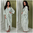 Oversized Wrap Blouse Stripes Dress