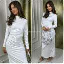Pleated Taille Detail Glossy Dress