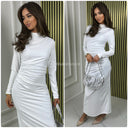 Pleated Taille Detail Glossy Dress