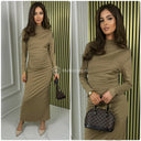 Pleated Taille Detail Glossy Dress