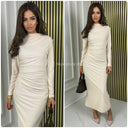 Pleated Taille Detail Glossy Dress