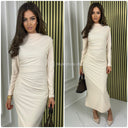 Pleated Taille Detail Glossy Dress