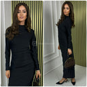 Pleated Taille Detail Glossy Dress