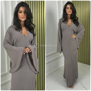 Pleated Tie Belt Dress Wide Sleeves