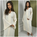 Pleated Tie Belt Dress Wide Sleeves