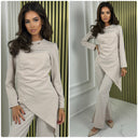 Pleated Waist Oblique Wide Leg Set