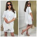 Plisse Golden Button Shirt + Skirt Set