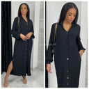 Maxi Plissé Blouse Dress Splits Golden Buttons