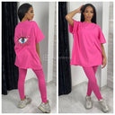 Premium Quality Terry Cotton Oversized T Shirt Eye Sequin + legging set
