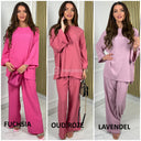 Long Sleeves Stripe Material Basic Wide Leg Set