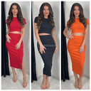 Ribbed Crop Top Skirt Split Set