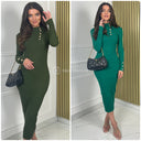 Ribbed Dress Long Golden Buttons Chest And Sleeves 9972