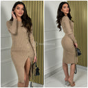 Ribbed Dress Military Buttons Front Split M9039