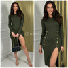 Ribbed Dress Military Buttons Front Split M9039