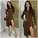 Ribbed Dress Military Buttons Front Split M9039