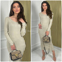 Ribbed V Neck Long Dress 9850