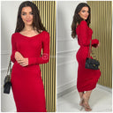 Ribbed V Neck Long Dress 9850