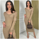 Ribbed V Neck Long Dress 9850
