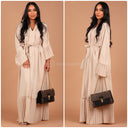 Ruffle Detail Golden Seam Tie Belt Dress