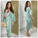 Satin Wrap Drawstring Oversized Dress